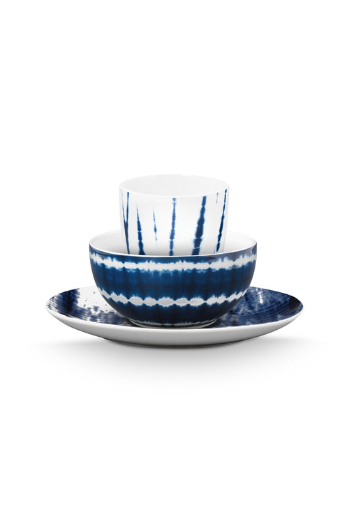 vtwonen - Tie dye Ontbijtset - Blauw, Wit - Porselein - Set van 3 - vtwonen shop