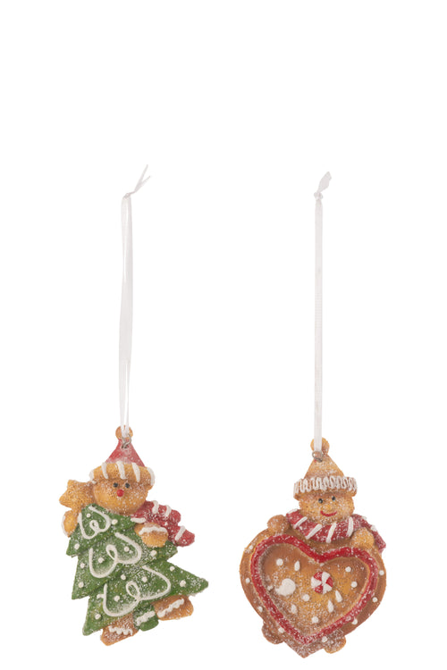 J-Line kersthanger Peperkoek - polyresin - mix - 2 stuks - vtwonen shop