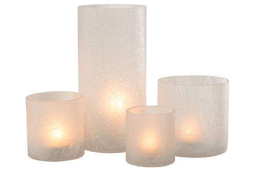J-Line windlicht Cilinder Craquelé - glas - wit - extra large