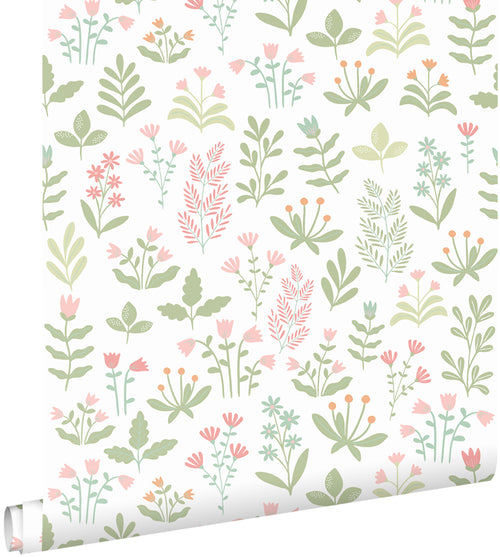 ESTAhome behang veldbloemen groen en roze - 50 x 900 cm - 131094 - vtwonen shop