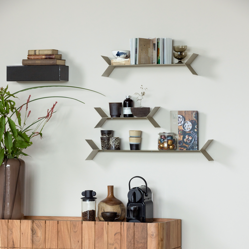 WOOOD wandplanken Lorin - Metaal - Zand - Set Van 3 - 13x80x13