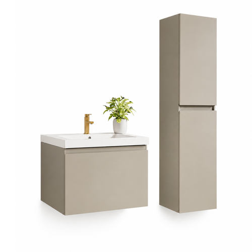 LOMAZOO badmeubelset Sorrento - met hoge kast & witte wastafel - greige - 60 cm
