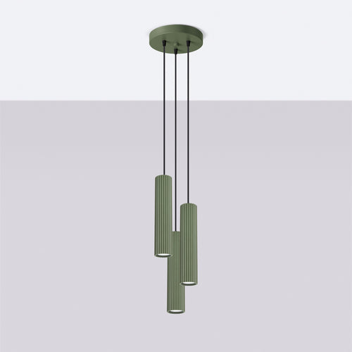 Sollux Lighting Hanglamp KARBON 3P olijfgroen - 19,5x19,5x108cm