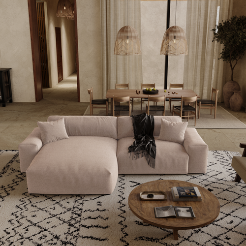 Premium Interiors - Linkerhoekbank CHEER - zacht aanvoelende geweven stof  mol 312cm