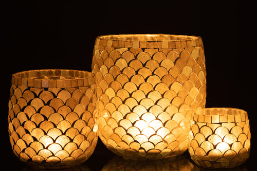 J-Line windlicht Mozaiek - glas - wit/lichtgeel - large - vtwonen shop