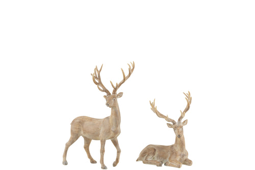 J-Line figuur Rendier Staand + Liggend - polyresin - lichtbruin - 2 stuks - vtwonen shop