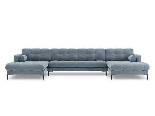 Cosmopolitan Design Panoramische bank Bali 7-zits, flueel, lichtblauw - 185x383x75cm