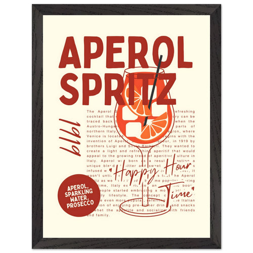 Artfulprints Poster met Lijst Aperol Spritz - Happy hour   - 30x40 cm - Rood
