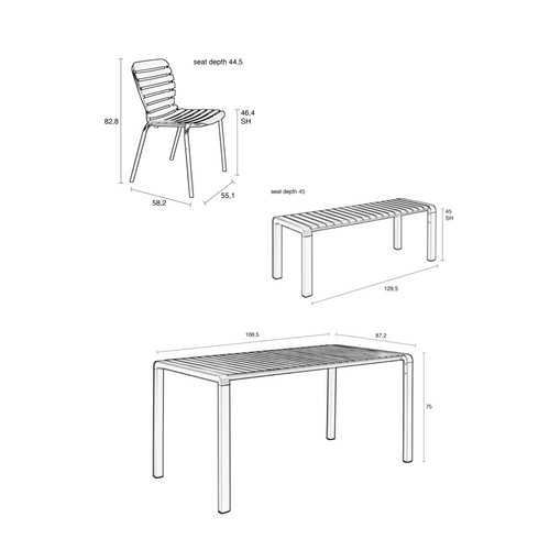 Zuiver Vondel Tuinset 4 personen - tuintafel + 2 stoelen + tuinbankje Rood
