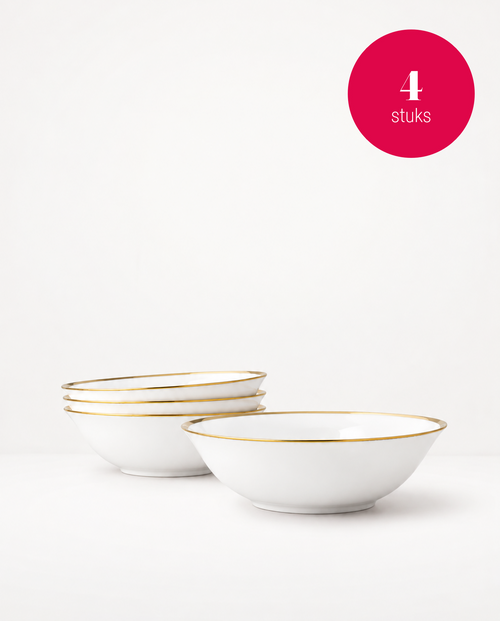 vtwonen Kommen - Set van 4 - Wit / Goud - Porselein - 18 cm