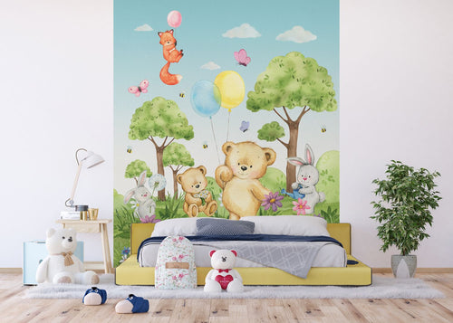 Sanders & Sanders fotobehang bos met bosdieren groen en blauw - 270 x 225 cm - 601207