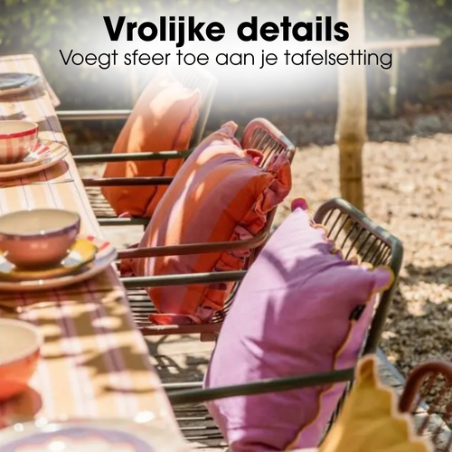 Mica Decorations Imke Gestreept Tafelkleed voor Eettafel - Tafellaken voor Binnen en Buiten 250 x 140 cm - Tafelzeil 100% Organisch Katoen - Oker