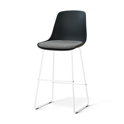 Nolon Nino-Liv barkruk zwart met zeegrijs zitkussen - wit onderstel - 75 cm - vtwonen shop