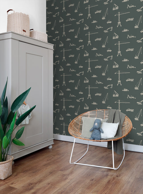 ESTAhome behang voertuigen vergrijsd zeegroen - 53 cm x 10.05 m - 139974