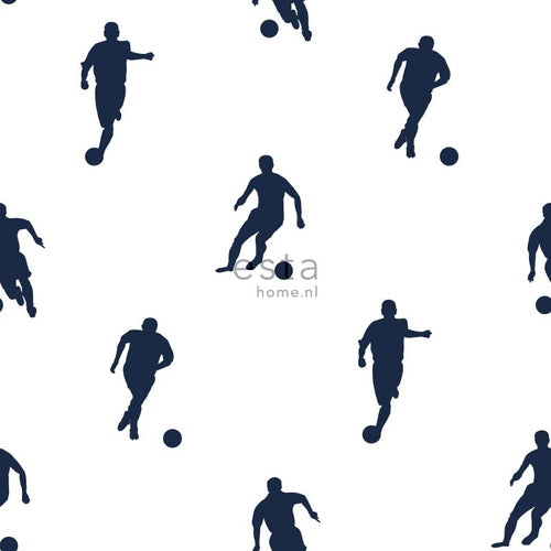 ESTAhome behang voetbalspelers donker blauw op wit - 53 cm x 10.05 m - 138801