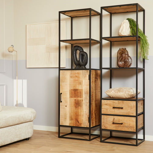 StarFurn Boekenkast Denver - Naturel Hout - 1-Deurs - 55x45x200cm - vtwonen shop