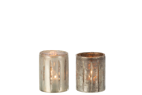 J-Line theelichthouder Streep - glas - blauw - small - 2 stuks