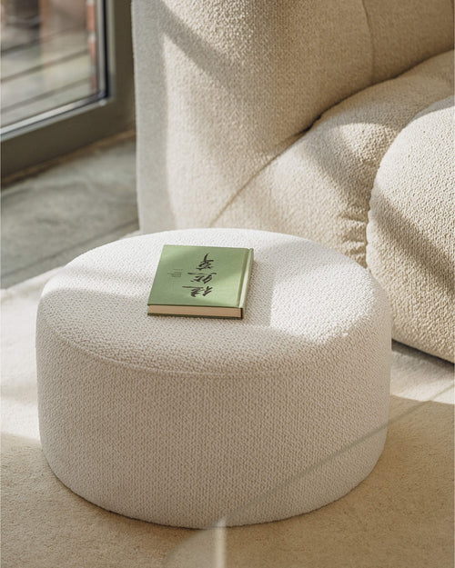 noo.ma Folk Pouf Low - Cloud Beige Bouclé, 50x50x26 cm