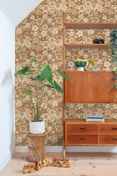 ESTAhome behang retro bloemen beige en bruin - 50 x 900 cm - 130965 - vtwonen shop