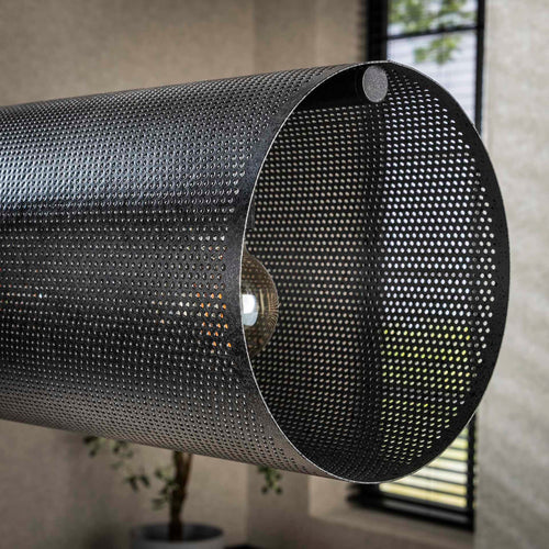 Giga Meubel Hanglamp Koker XL Mesh - Zwart Metaal - 7-Lichts - 145x20x150cm