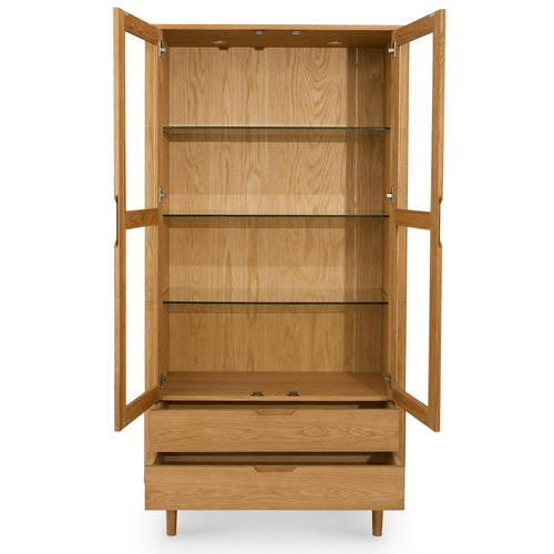 Furnhouse vitrinekast Nyborg - Natuurlijk eikenhout - MDF, Eikenfineer, Glas - 45x100x190