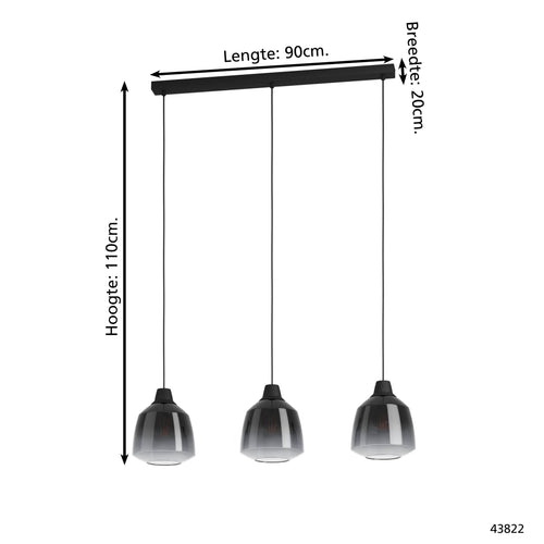 EGLO hanglamp Sedbergh - e27 - 90 cm - zwart - glas - vtwonen shop