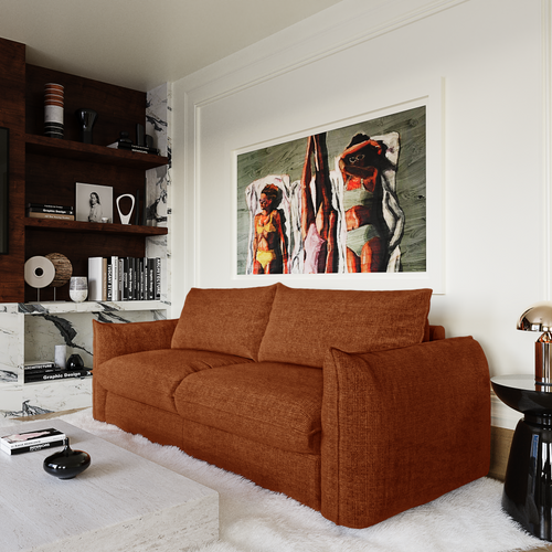 Premium Interiors - Snel uitklapbare slaapbank ICON - gewaafd fluweel terracotta 208cm