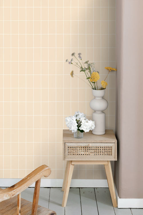 ESTAhome behang kleine tegeltjes pastel geel - 50 x 900 cm - 131787