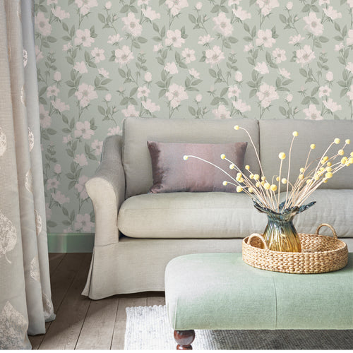 Laura Ashley Vliesbehang - Fleurir Smoke Green