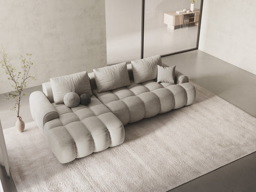 Cosmopolitan Design Uitklapbare hoekbank links met opbergdoos Linz 3-zits, structurele stof beige - 142x275x84cm
