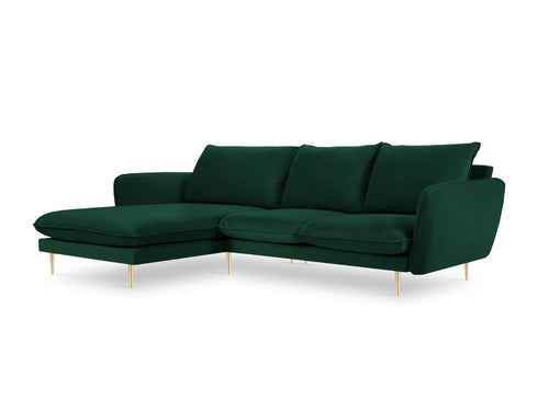 Cosmopolitan Design linker hoekbank Vienna 5-zits, flueel, flessengroen - 170x255x95cm