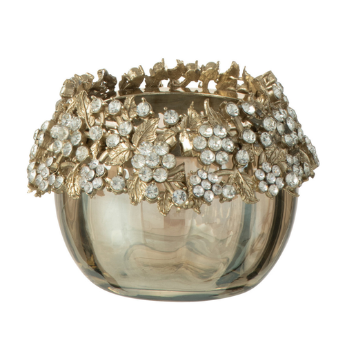 J-Line theelichthouder Volve - metaal/glas - goud/brons - small