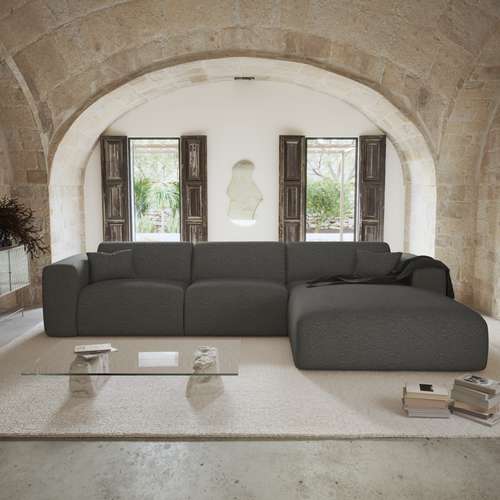 Sia Home - Rechte hoekbanken MYRA - Bouclette stof - Grafiet grijs - 299cm