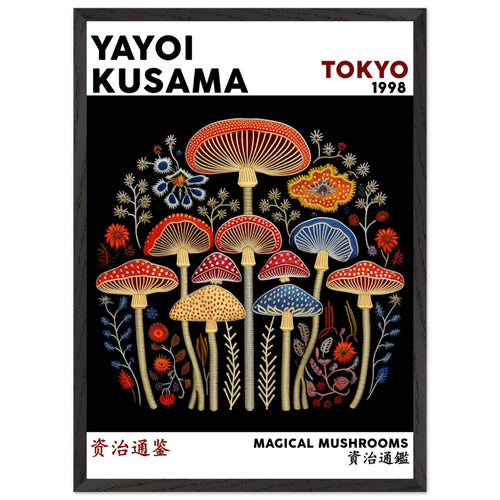 Artfulprints Poster met Lijst Yayoi Kusama - Magical mushrooms   - 50x70 cm - Meerkleurig