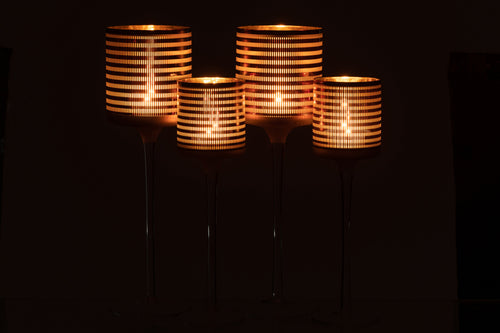 J-Line theelichthouder op voet Strepen - glas - bruin - large - 2 stuks