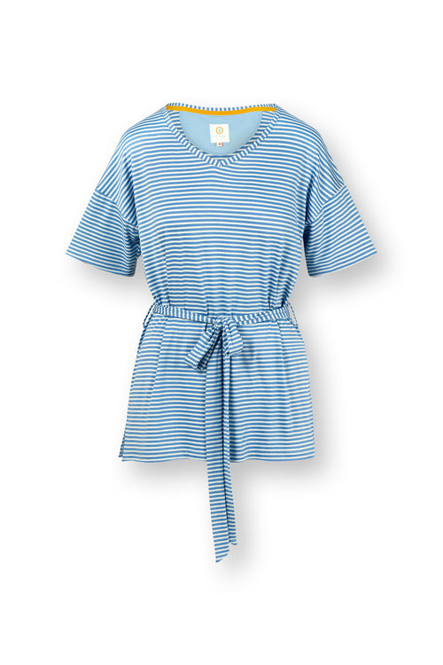 Pip Studio - Tonya Pajama Shirt Short Sleeve Women - Little Sumo Stripe - Blue - XXL