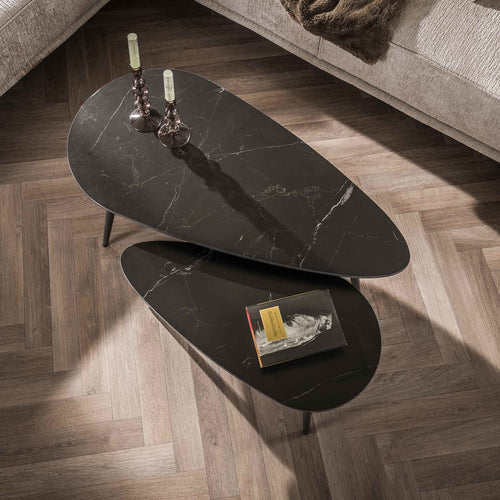 Giga Meubel Salontafel Ceramic Niervormig - Zwart Keramiek - Set van 2 - vtwonen shop
