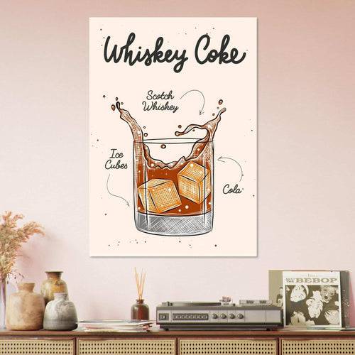 Artfulprints  Whiskey Coke cocktail – Illustratie   poster A4 21x29.7 cm