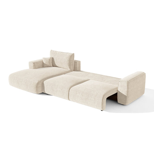 Premium Interiors - Linkshoekbank met slaapfunctie en opbergruimte COMO - bouclé-stof crème 297cm
