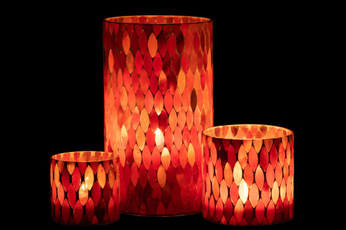 J-Line windlicht Mozaiek Blad - glas - rood/oranje - large - vtwonen shop