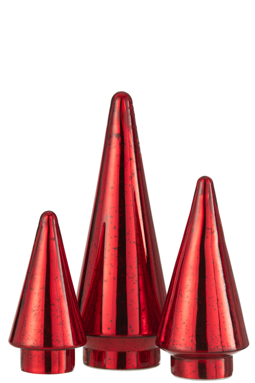 J-Line decoratie Kerstboom - glas - rood - large - LED lichtjes - vtwonen shop