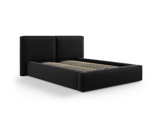 Micadoni Opbergbed met hoofdeinde Jodie 140x200cm, flueel, zwart - 228x194x108cm