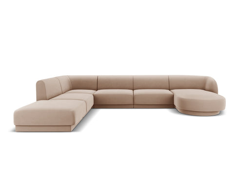 Micadoni Panoramische hoekbank links Miley 6-zits, flueel, cappuccino - 255x330x70cm