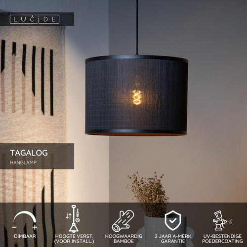 Lucide hanglamp TAGALOG - 1xE27 - Zwart