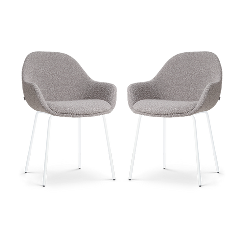Nolon Nora-Mae Eetkamerstoelen Set van 2 - Bouclé Taupe - Witte Poten