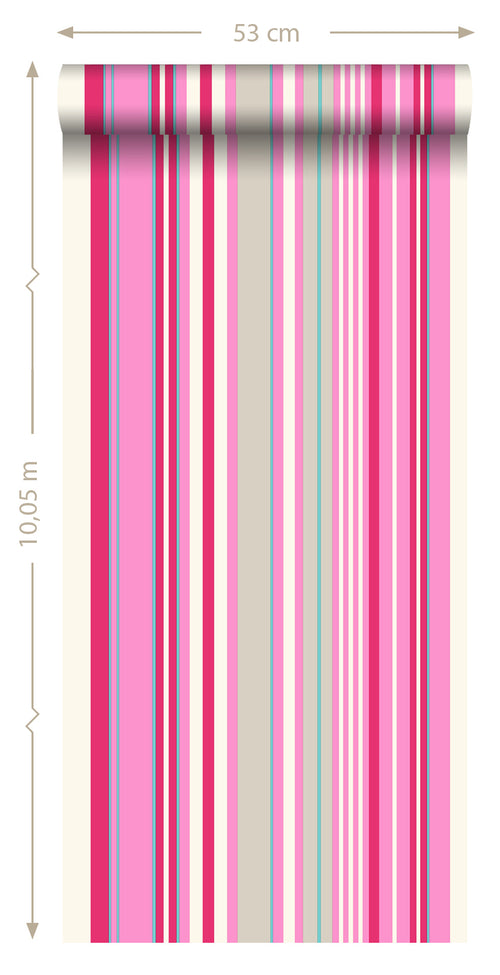 ESTAhome behang strepen roze en turquoise - 53 cm x 10.05 m - 116531
