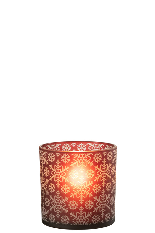 J-Line windlicht Sneeuw - glas - rood - large