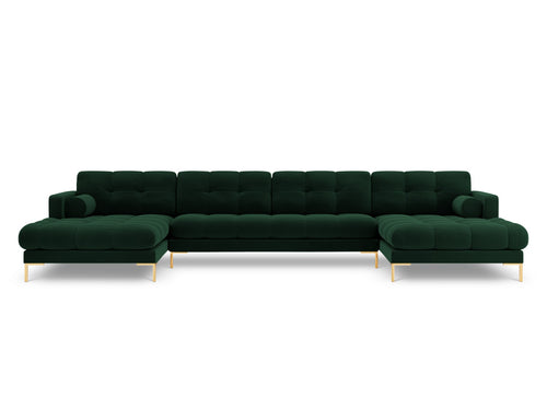 Cosmopolitan Design Panoramische bank Bali 7-zits, flueel, flessengroen - 185x383x75cm