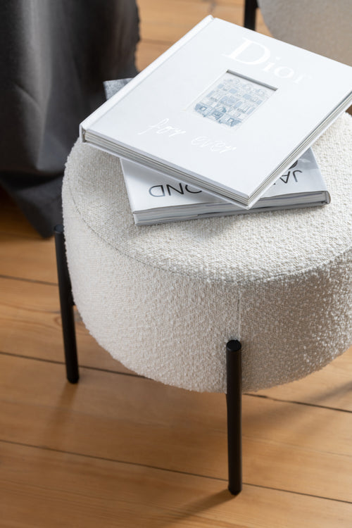 J-Line kruk Bouclé - hout - wit/zwart - vtwonen shop