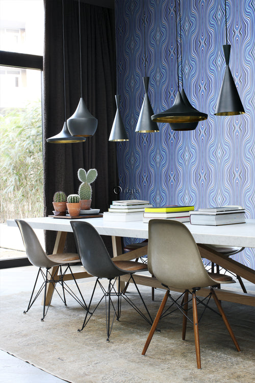 Origin Wallcoverings behang grafische lijnen blauw en turquoise - 53 cm x 10,05 m - 347228 - vtwonen shop